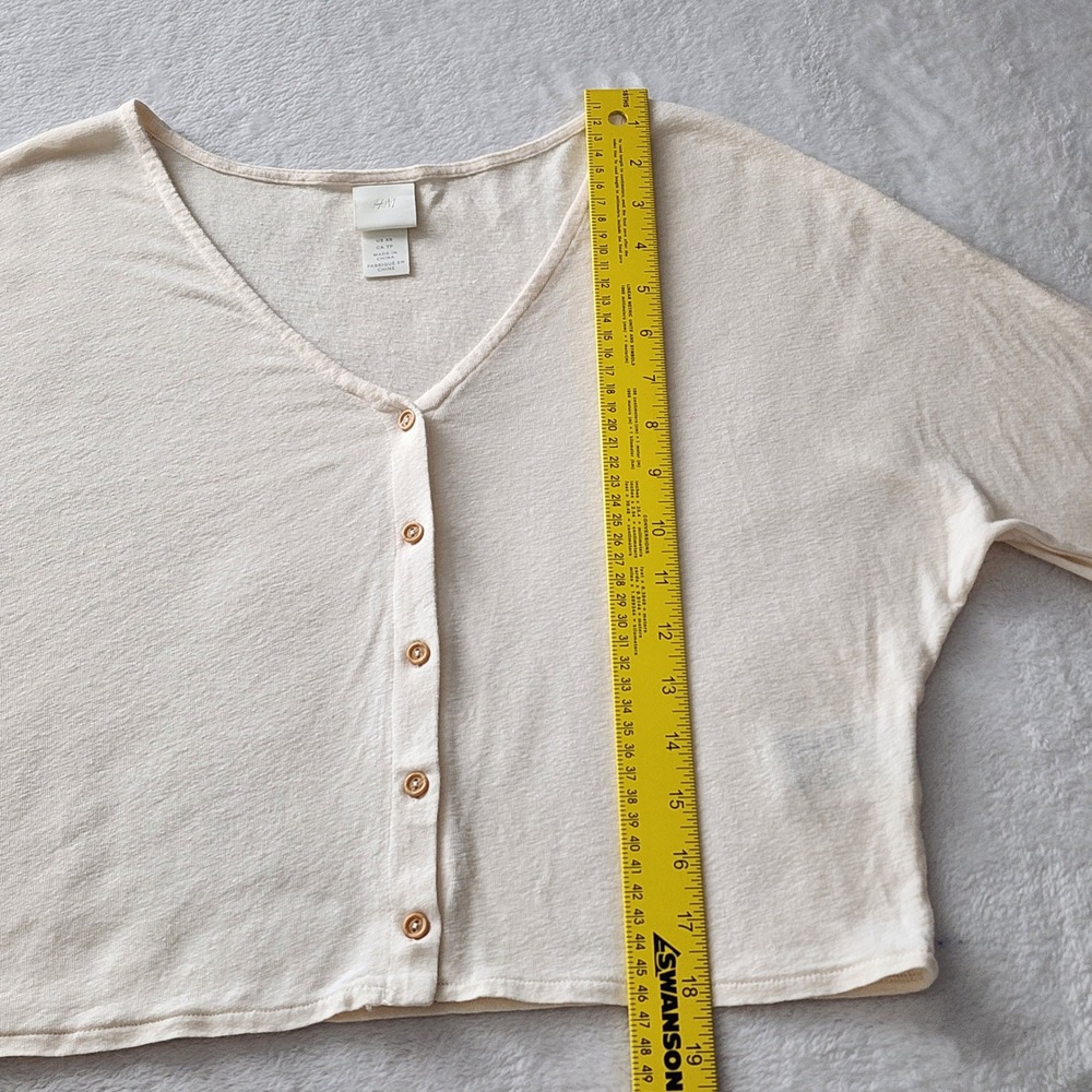H&M Linen Blend Cardigan Womens XS Cream Cropped Fairy Natural Bridal Neutral - Picture 11 of 15